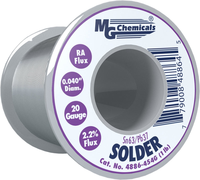  [AUSTRALIA] - MG Chemicals 63/37 Rosin Core Leaded Solder, 0.04" Diameter, 1 lb Spool, 454G