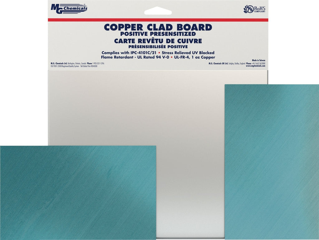 MG Chemicals 9" x 6" Positive Presensitized Copper Clad Board, Double Sided, 1 oz Copper, 1/64" Thick, FR4, cat# 698 - LeoForward Australia