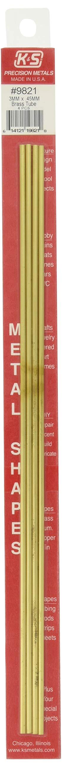 K&S Precision Metals 9821 Round Brass Tube, 3mm O.D. X .45mm Wall Thickness X 300mm Long, 4 Pieces per Pack, Made in The USA - LeoForward Australia