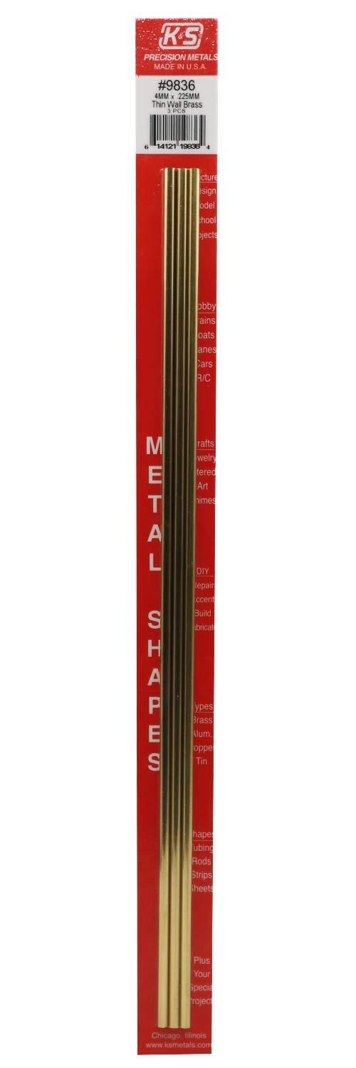 K&S Precision Metals 9836 Thin Wall Brass Tube, 4mm O.D. X .225mm Wall Thickness X 300mm Long, 3 Pieces per Pack, Made in The USA - LeoForward Australia