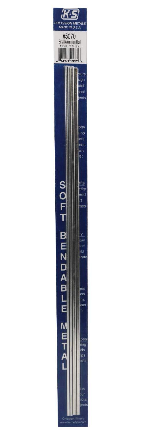 K&S Precision Metals 5070 Bendable Aluminum Rod, 3/32" & 1/8" X 12" Long, 4 Pieces per Pack, Made in The USA - LeoForward Australia