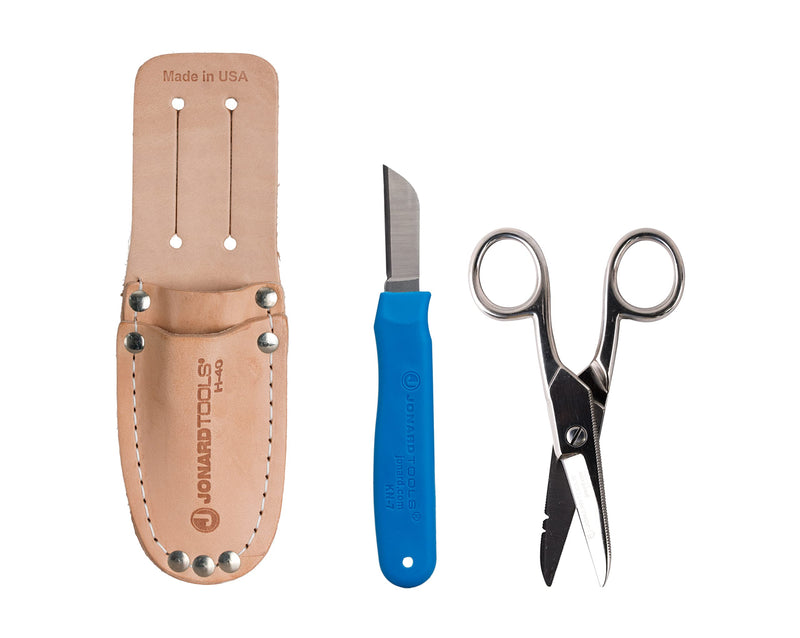  [AUSTRALIA] - Jonard Tools TK-400 3 Piece Splicers Kit with included Splicing Knife, Electrician's Scissors, and Leather Pouch 3 Piece Splicer's Kit