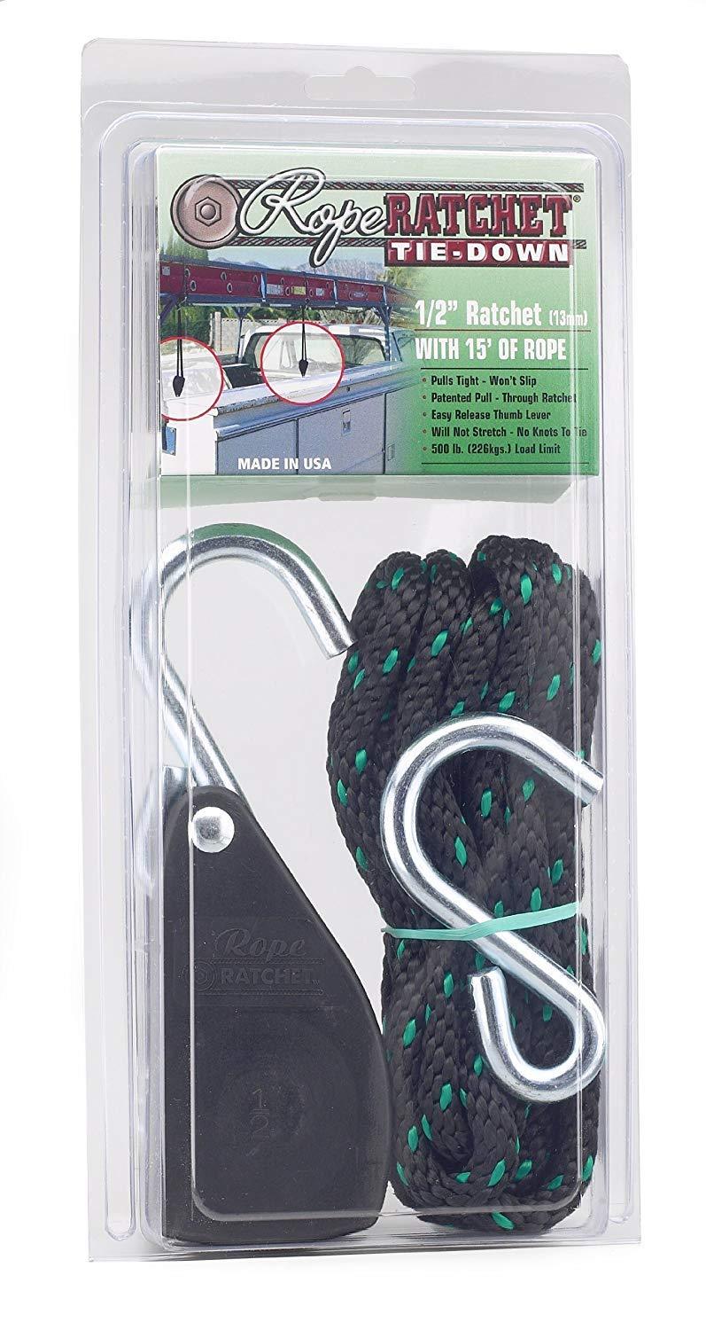  [AUSTRALIA] - Rope Ratchet 10035 1/2" Tie Down Rope Pulley Rope Hoist, with 15' Solid Braided Polyproplylene Rope, 500lbs Weight Capacity 15 Feet Long
