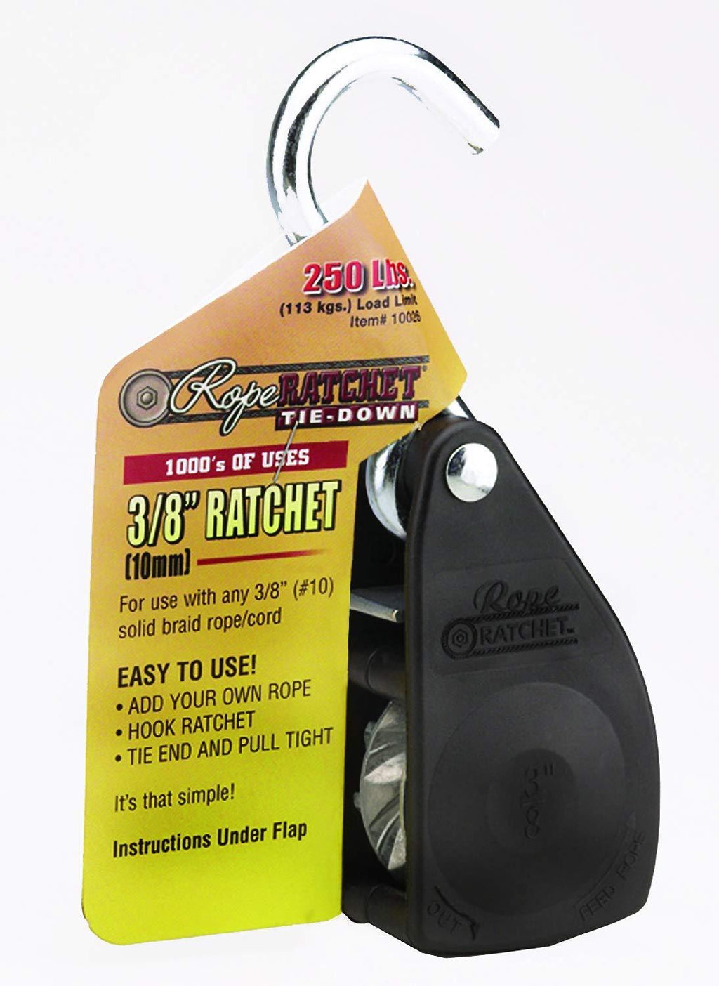 [AUSTRALIA] - Rope Ratchet 10026 Ratcheting Tie Down Rope Hanger Pulley, 3/8" 250lb Weigh Capacity Only, As Pictured Up to 250 lbs