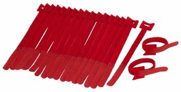  [AUSTRALIA] - 20 Piece 7 Inch Hook & Loop Cable Ties RED Color 100% Soft Nylon Screw Mountable