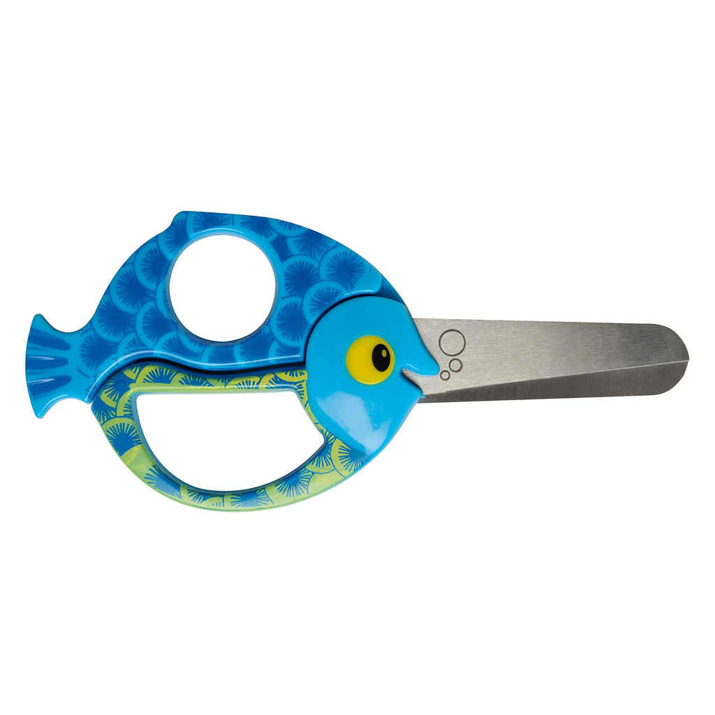  [AUSTRALIA] - Fiskars Children's Animal Scissors with Fish Motif, From 4 years, length: 13 cm, For right and left handers, Stainless steel blade/plastic handles, Blue, 1003746