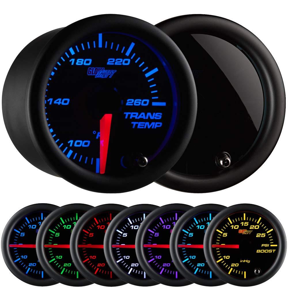  [AUSTRALIA] - GlowShift Tinted 7 Color 260 F Transmission Temperature Gauge Kit - Includes Electronic Sensor - Black Dial - Smoked Lens - for Car & Truck - 2-1/16" 52mm