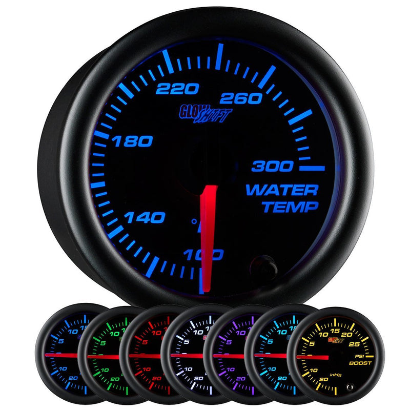  [AUSTRALIA] - GlowShift Black 7 Color 300 F Water Coolant Temperature Gauge Kit - Includes Electronic Sensor - Black Dial - Clear Lens - for Car & Truck - 2-1/16" 52mm