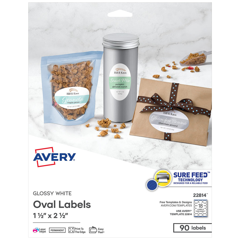 Avery Printable Blank Oval Labels, 1.5" x 2.5", Glossy White, 90 Customizable Labels (22814) - LeoForward Australia