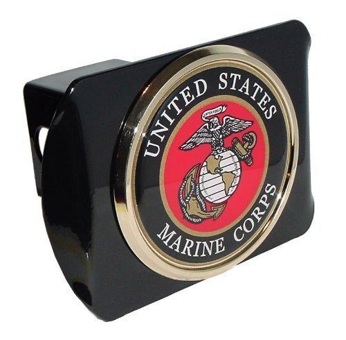  [AUSTRALIA] - AMG United States US Marine Corps USMC Black with Gold Plated USMC Seal Emblem Metal Trailer Hitch Cover Fits 2 Inch Car Truck Receiver