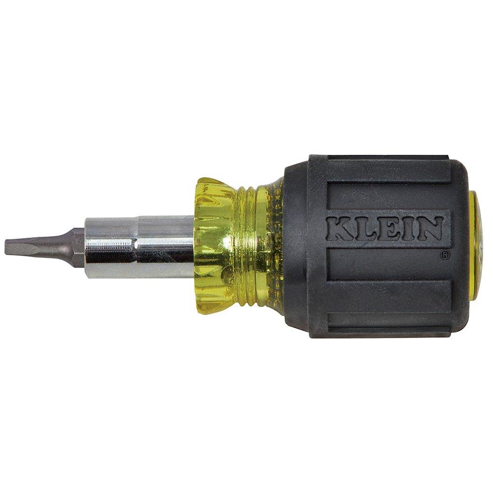  [AUSTRALIA] - Klein Tools 32562 Multi-Bit Screwdriver / Nut Driver, 6-in-1 Stubby Tool with Square Recess, Slotted, Phillips Bits and Nut Drivers #1 and #2 Square Recess, 3/16-Inch Slotted, #2 Phillips, 1/4-Inch and 5/16-Inch Nut Drivers