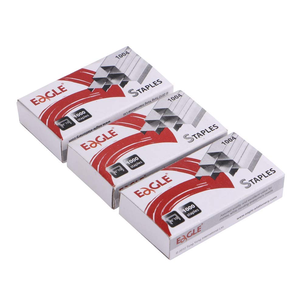  [AUSTRALIA] - Eagle No.10 Mini Premium Staples for #10 Staplers, 1000 pcs Per Box, Pack of 3 Boxes, 3000 pcs in Total, Silver