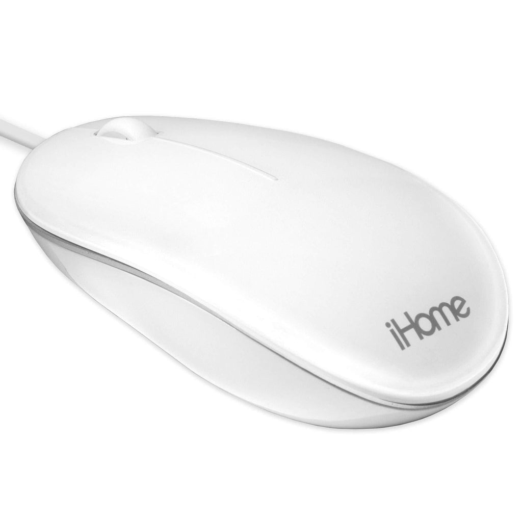 iHome Wired Mac Mouse with Scroll Wheel, 3-Buttons, 1600 DPI, Laptops and Computers, Slim and Compact, Right or Left Hand Use, White - LeoForward Australia