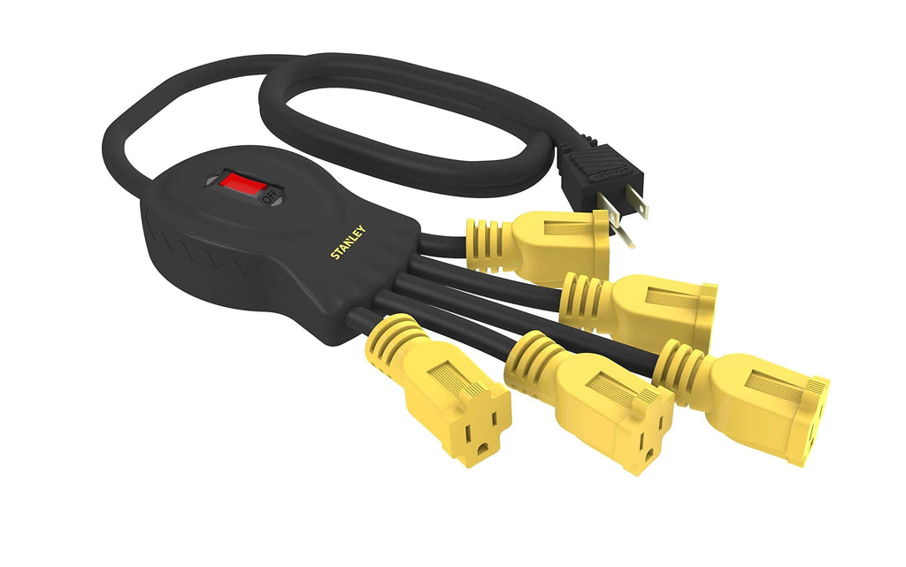 Stanley 31500 PowerSquid 5-Outlet Multiplier (Yellow) Power Cords Grounded Outlets - LeoForward Australia