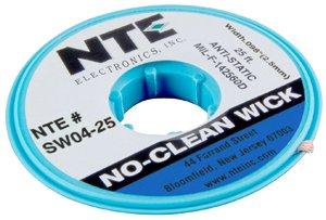  [AUSTRALIA] - NTE Electronics SW04-25 No-Clean Solder Wick with Anti-Static Bobbin, 4 Blue.098" Width, 25' Length