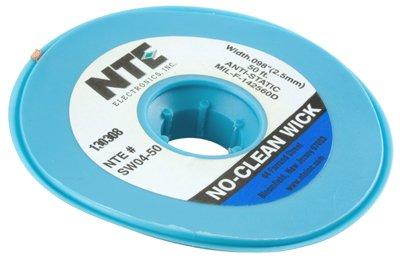  [AUSTRALIA] - NTE Electronics SW04-50 No-Clean Solder Wick with Anti-Static Bobbin, 4 Blue.098" Width, 50' Length