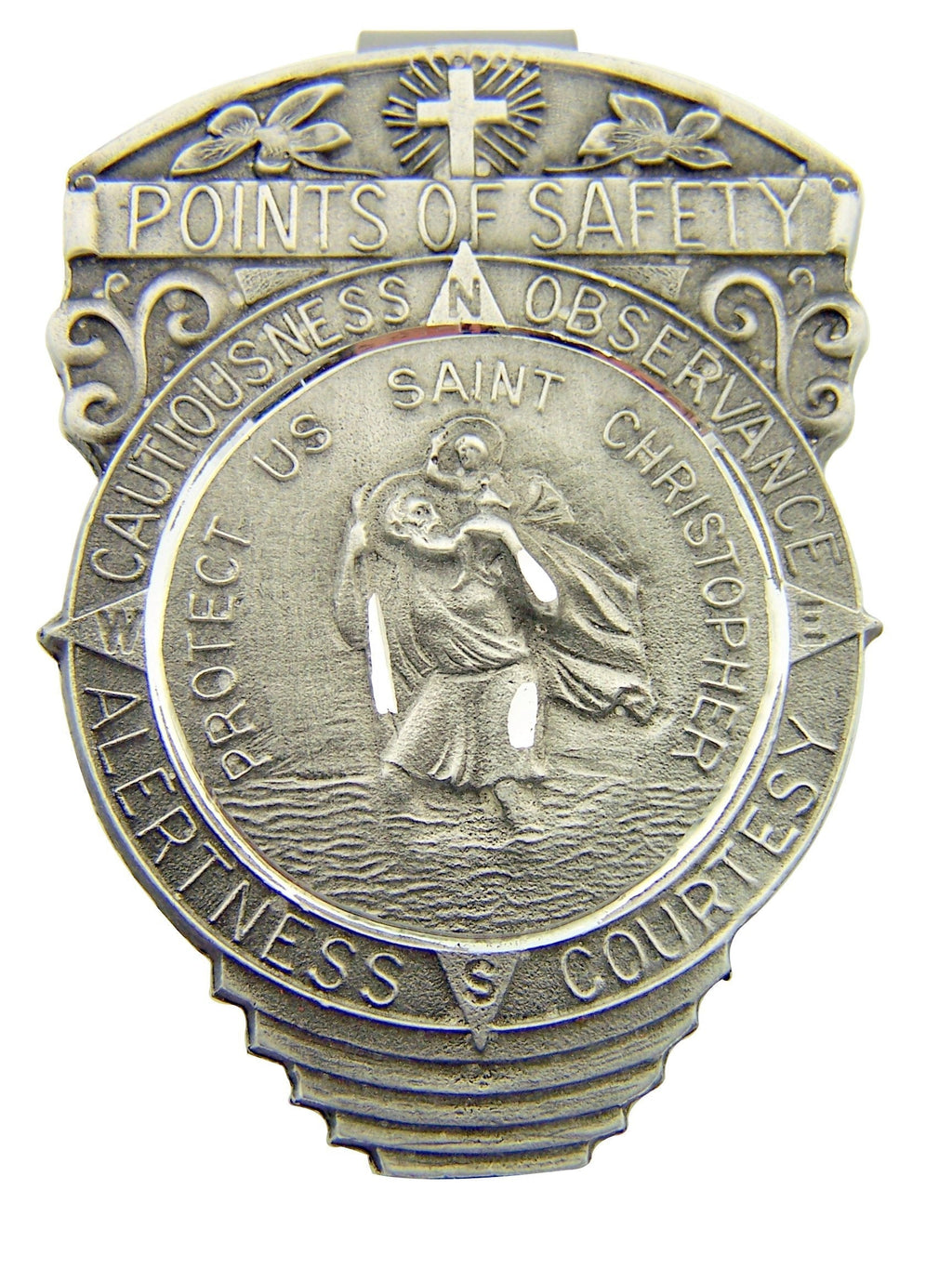  [AUSTRALIA] - WJH Pewter Saint Christopher Point of Safety Auto Visor Clip, 2 1/2 Inch