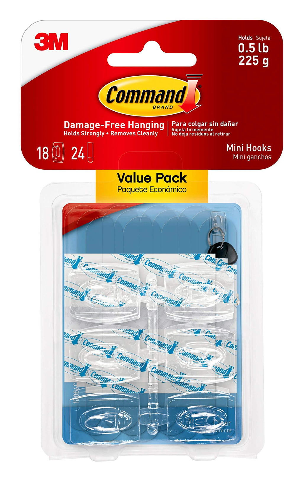 Command Mini Hooks Value Pack, Clear, 18-Hooks (17006CLR-18ES), Organize Damage-Free 18 Hooks - LeoForward Australia