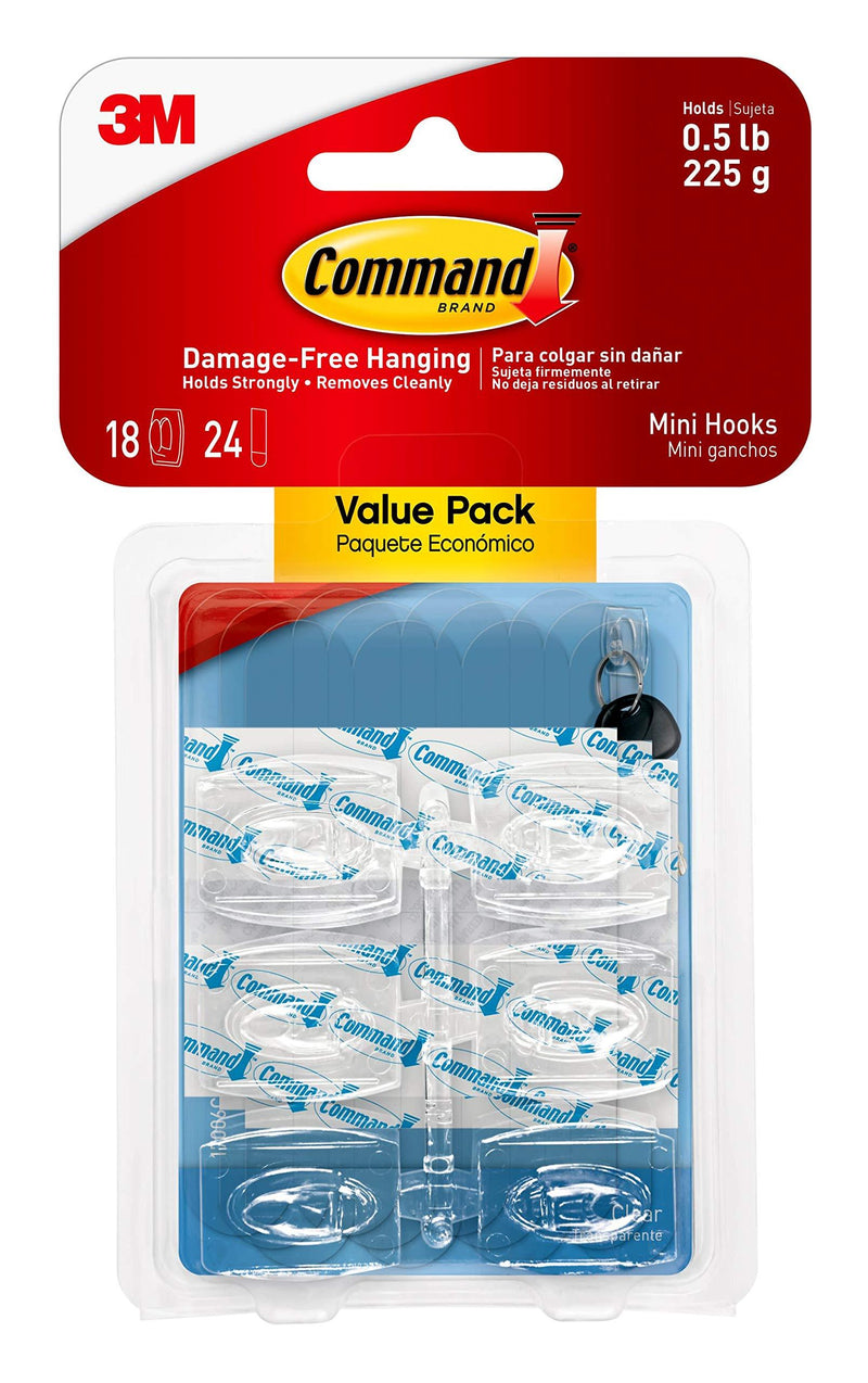 Command Mini Hooks Value Pack, Clear, 18-Hooks (17006CLR-18ES), Organize Damage-Free 18 Hooks - LeoForward Australia