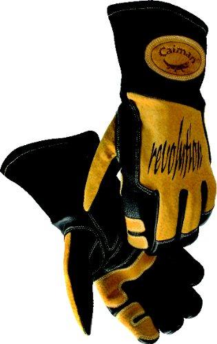  [AUSTRALIA] - Caiman 1832-6 Extra Large Metal Inert Gas and Stick Welding Glove with Cowgrain Leather and Index Trigger Patch Cool Design Corrugated Foam,Black and Gold