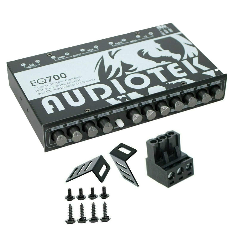 Audiotek AT-EQ700 1/2 Din 7 Band Car Audio Equalizer EQ w/Front, Rear + Sub Output | Auxiliary Stereo RCA Input - 3 Stereo RCA Outputs - Front/Rear Fader, and Selection of Main - LeoForward Australia