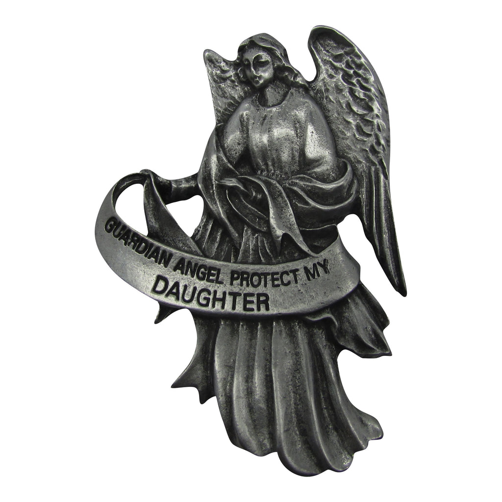  [AUSTRALIA] - 2 1/2" Visor Clip of Guardian Angel-Protect My Daughter Genuine Pewter Antique Finish