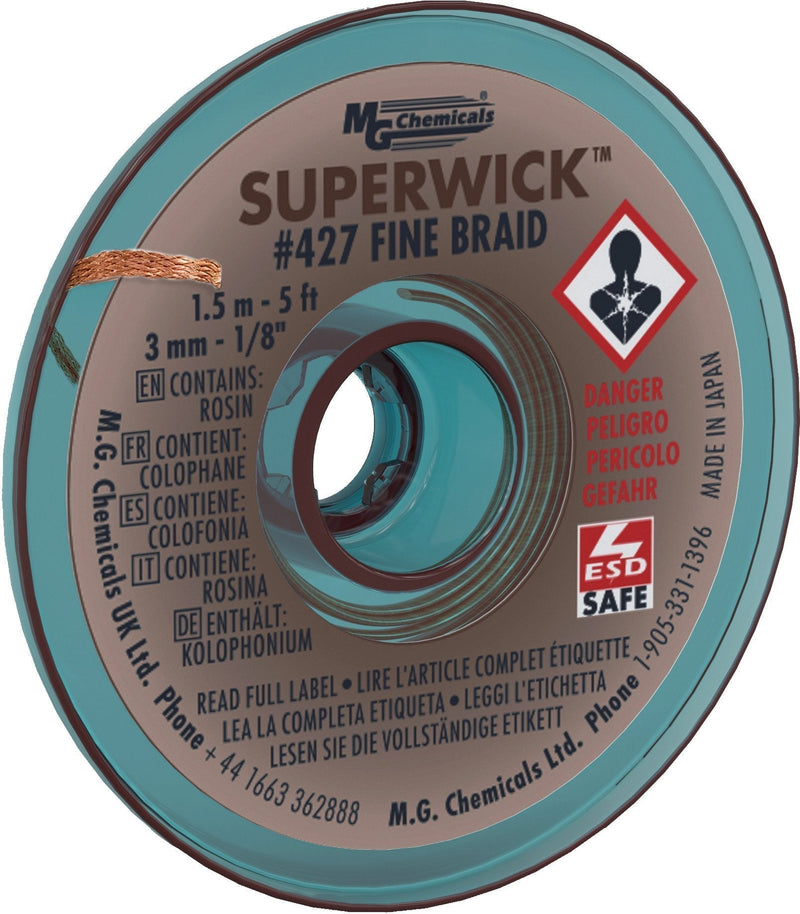  [AUSTRALIA] - MG Chemicals Desoldering Braid #5 Fine Braid Super Wick with RMA Flux, 5' Length x 0.125" Width, Brown