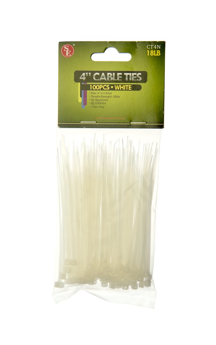  [AUSTRALIA] - SE 4" White Cable Ties with 18-lb. Tensile Strength (100 Count) - CT4N