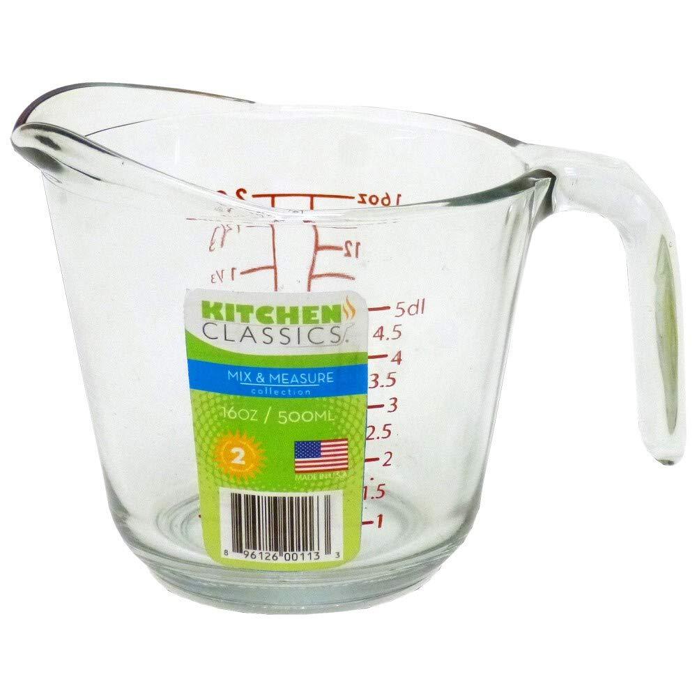 Kitchen Classics 91660LIB 16 Oz Measuring Cup; Holds 16 Ounces/500 ml; Clear Glass; Red Print; Oven, Freezer, Dishwasher and Microwave Safe; Ounce, Cup, Milliliter and Deciliter Measurement Markings - LeoForward Australia