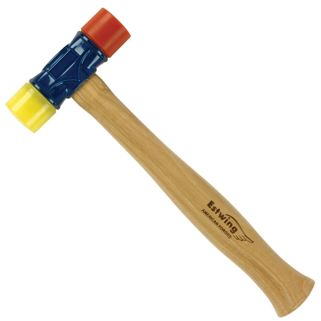Estwing - DFH-12 Rubber Mallet - 12 oz Double-Face Hammer with Soft/Hard Tips & Hickory Wood Handle - DFH12,Black Red & Yellow - LeoForward Australia