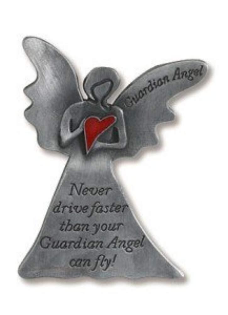  [AUSTRALIA] - CB Guardian Angel with Wings Holding Red Enamel Heart 2-1/8-inch Zinc Alloy Auto Travel Visor Clip