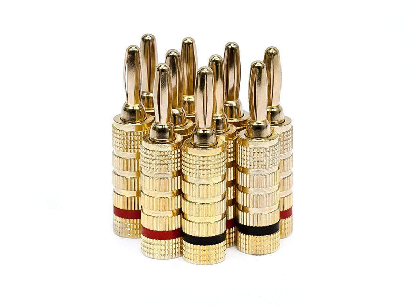  [AUSTRALIA] - Monoprice Gold Plated Speaker Banana Plugs – 5 Pairs – Closed Screw Type, For Speaker Wire, Home Theater, Wall Plates And More
