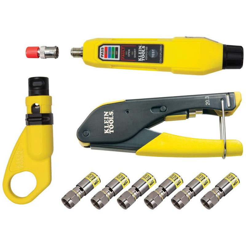 Klein Tools VDV002-818 Coax Cable Tester / Cable Installation Kit, Cable Stripper, Crimper, Coax Explorer 2, and 6 F Compression Connectors - LeoForward Australia