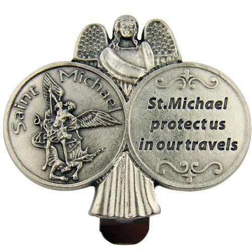  [AUSTRALIA] - Travel Protection 1 7/8 Inch Pewter Guardian Angel with St Michael Protect Us Car Auto Visor Clip