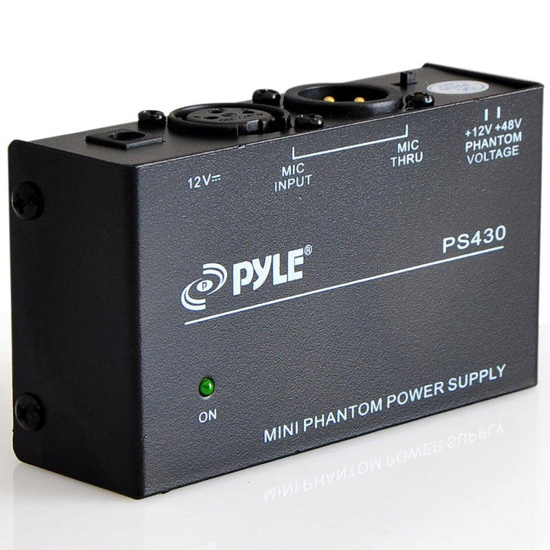  [AUSTRALIA] - Universal Compact Phantom Power Supply - Selectable +12 / +48 Volt Regulated Single Channel Home Condenser Microphone Power Supply Box, Includes 12V DC Adapter, LED Indicator - Pyle PS430