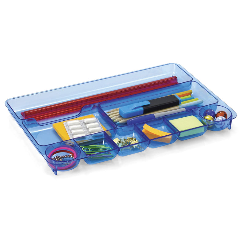 Officemate OIC Blue Glacier Drawer Tray, Nine Compartments, Transparent Blue (23216) - LeoForward Australia