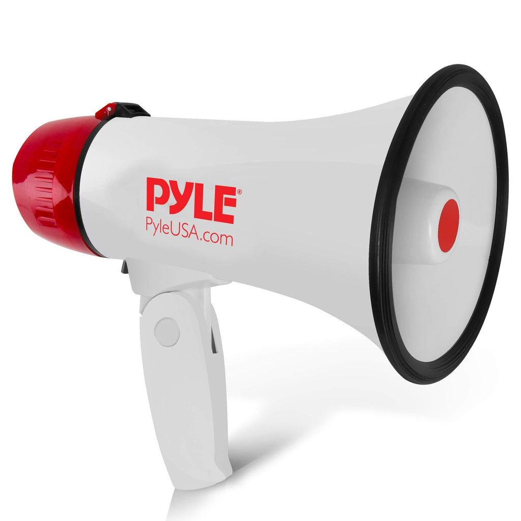 Pyle Megaphone Speaker PA Bullhorn - 20 Watts & Adjustable Vol Control w/ Built-in Siren & 800 Yard Range for Football, Baseball, Hockey, Cheerleading Fans & Coaches or for Safety Drills - PMP20 White - LeoForward Australia