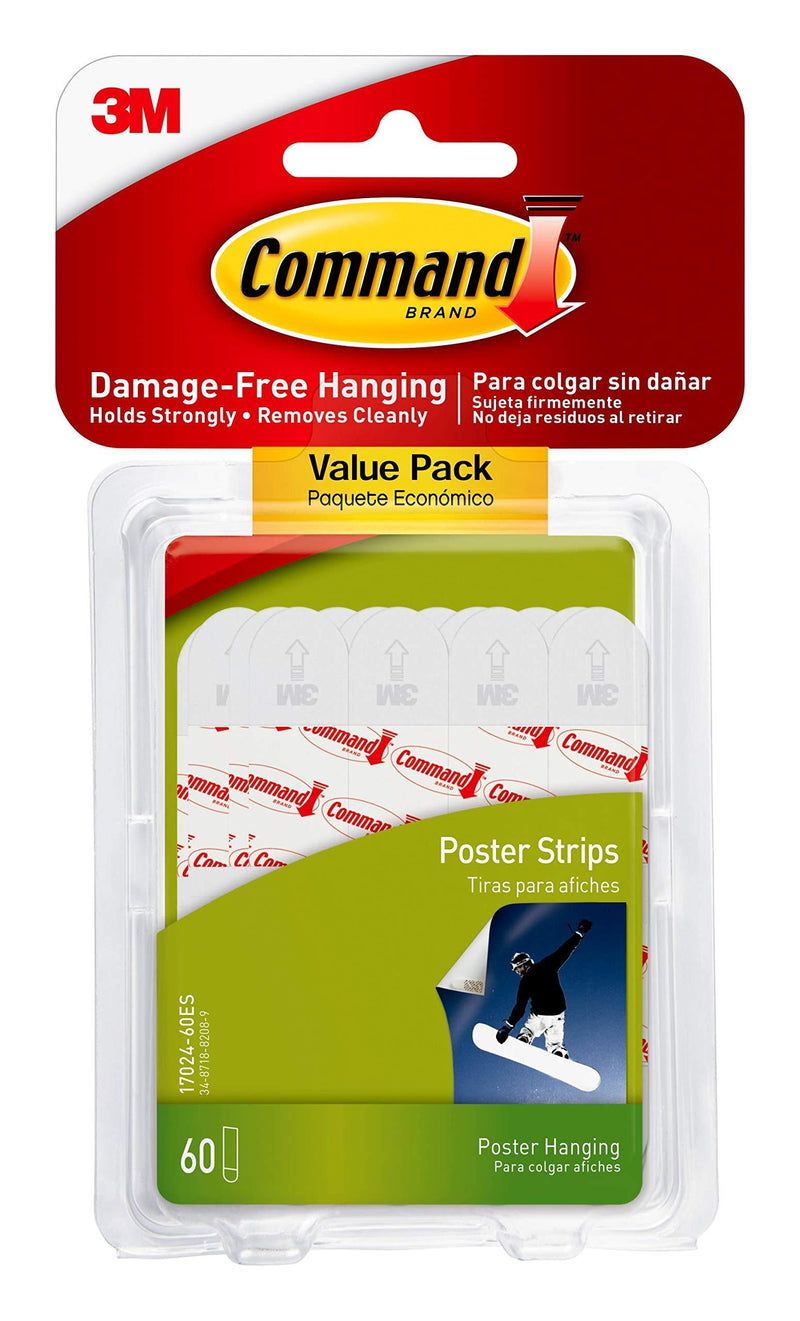Command Poster Hanging Strips Value Pack, Small, White, 60-Strips, Decorate Damage-Free 60 Strips - LeoForward Australia