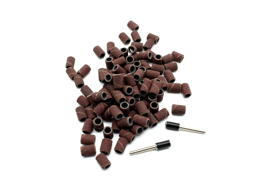  [AUSTRALIA] - TEMO 100 pc 1/4 Inch Sand Drum Grit 60 Coarse with 2 pc 1/8 Inch Mandrel Compatible for Dremel Rotary Tools 1/4" #60