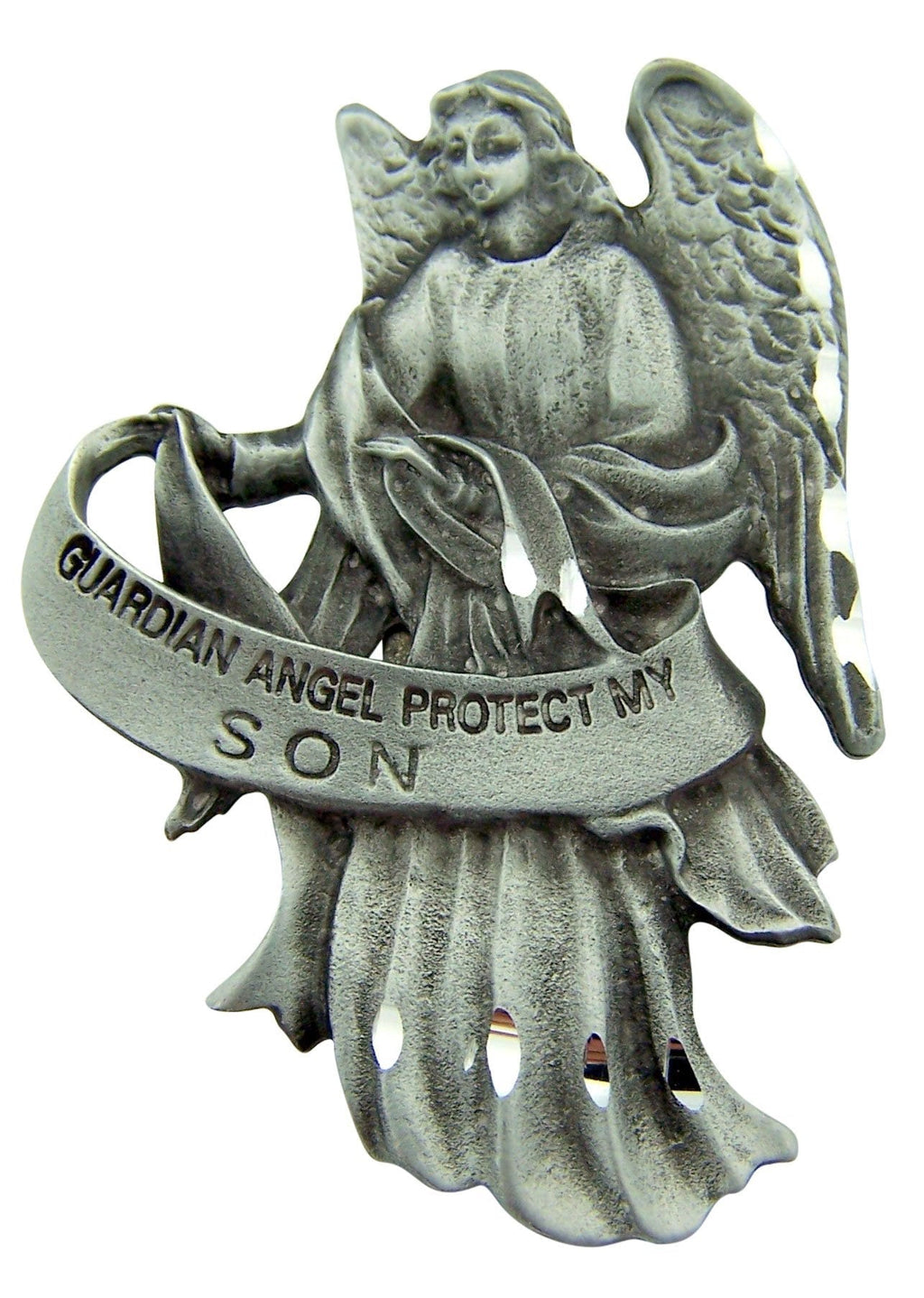  [AUSTRALIA] - Religious Gift 2 1/2" Antique Finish Pewter Guardian Angel Protect My Son Auto Car Visor Clip Travel Protection