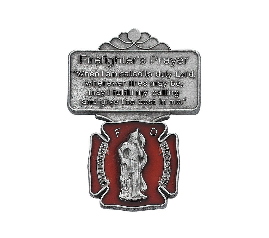  [AUSTRALIA] - Silver Tone and Red Enamel Saint Florian Visor Clip with Firefighter’s Prayer