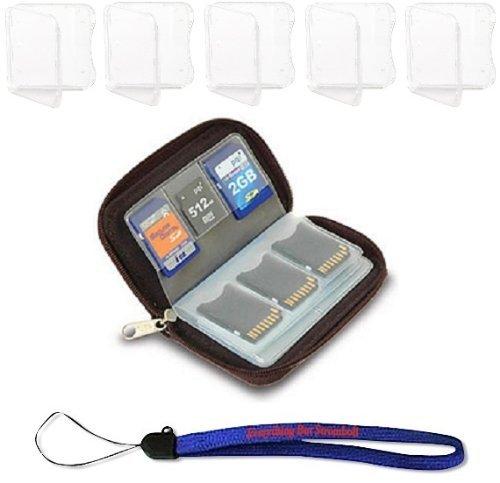 Memory Card Carrying Case - Black / Wallet / Holder / Organizer / Bag - Storage for SD SDHC CF xD Camera Memory Cards With (5) Clear SD Jewel Cases & Everything But Stromboli Lanyard - LeoForward Australia