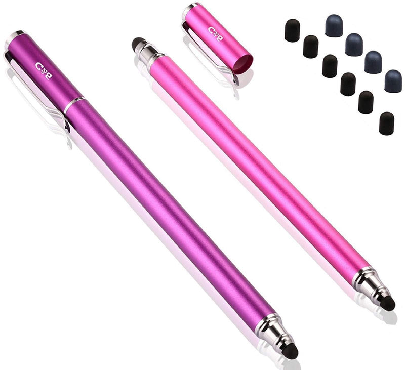 Bargains Depot (2 Pcs) [New Upgraded][0.18-inch Small Tip Series] 2-in-1 Stylus/Styli 5.5-inch L with 10 Replacement Rubber Tips -Purple/Pink Purple - LeoForward Australia