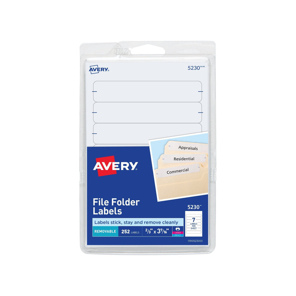 Avery Removable File Folder Labels, Print or Write, White, Pack of 252 (5230) - LeoForward Australia