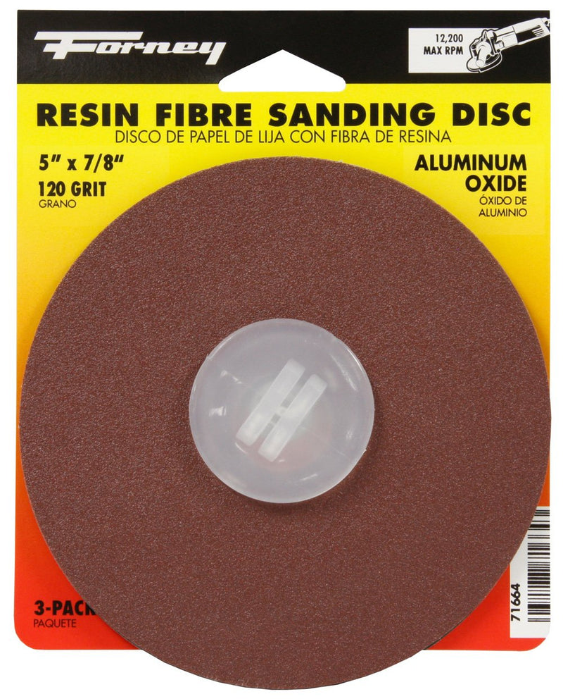 [AUSTRALIA] - Forney 71664 Sanding Discs, Aluminum Oxide with 7/8-Inch Arbor, 5-Inch, 120-Grit, 3-Pack