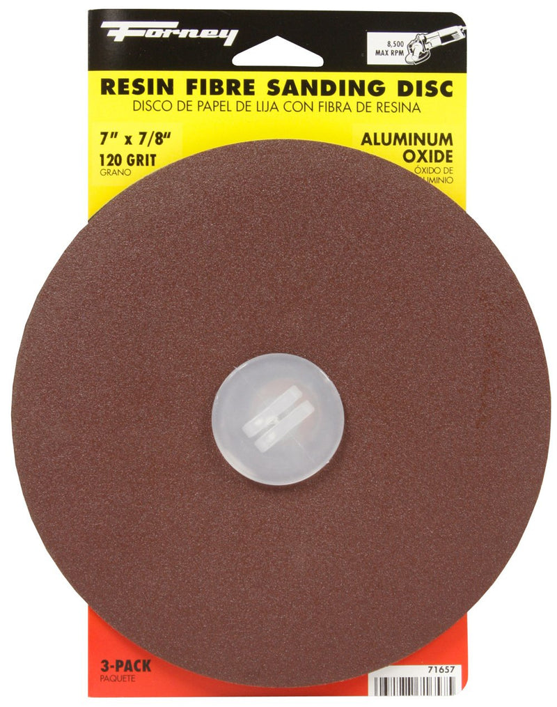  [AUSTRALIA] - Forney 71657 Aluminum Oxide Sanding Discs with 7/8-Inch Arbor, 7-Inch, 120-Grit, 3-Pack