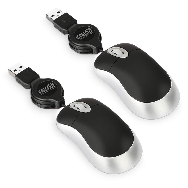 EEEkit 2-Pack Mini Retractable Cable Wired USB Optical Mouse - Great for Kids & Travel for Apple Mac HP Dell Lenovo Thinkpad Sony Asus Acer Tablet PC Laptop Black-Mini - LeoForward Australia