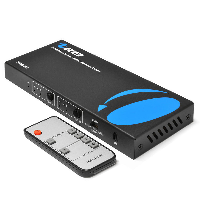  [AUSTRALIA] - OREI 4K HDMI Matrix Switch 2 X 2, Switcher 18G UltraHD Supports Upto 4K @ 60Hz & 1080P IR EDID HDCP 2.0 (2 input - 2 Output) - Remote Control (UHDS-202) 2x2 Matrix Splitter