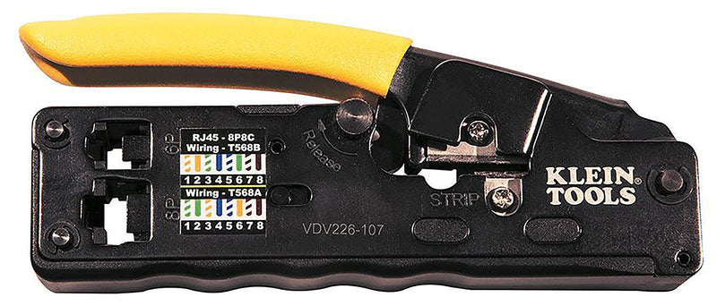  [AUSTRALIA] - Klein Tools VDV226-107 Compact Ratcheting Modular Data Cable Crimper / Wire Stripper / Wire Cutter, CAT6, CAT5, CAT3, Flat-Satin Voice Cable Crimper, Data, Compact RJ45