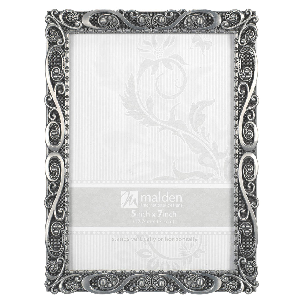  [AUSTRALIA] - Malden International Designs Morgan Pewter Metal Picture Frame, 5x7, Silver